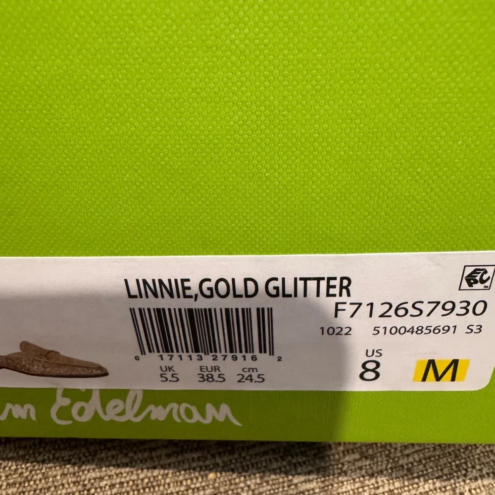 Gold Glitter Slip-On Mule Loafer 8M - Picture 2 of 6